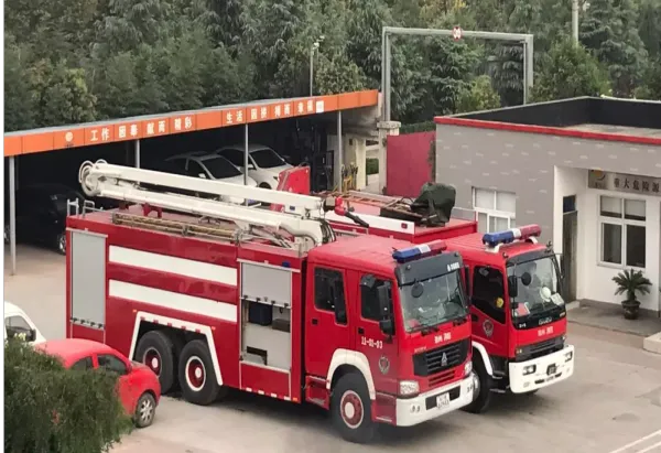 Emergency response vehicles at a chemical industry site